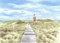 Preview: Postkarte DIN-A6  Aquarell Kunst Maritim Druck Kunstdruck Leuchtturm Rotes Kliff Kampen Sylt Nordsee Meer Strand Dünen
